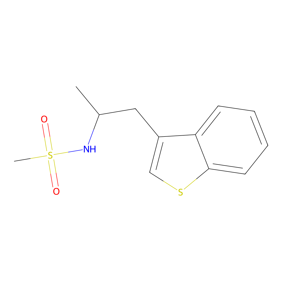 N-(1-(benzo[b]thiophen-3-yl)propan-2-yl)methanesulfonamide molecular structure, CAS 2034298-37-6