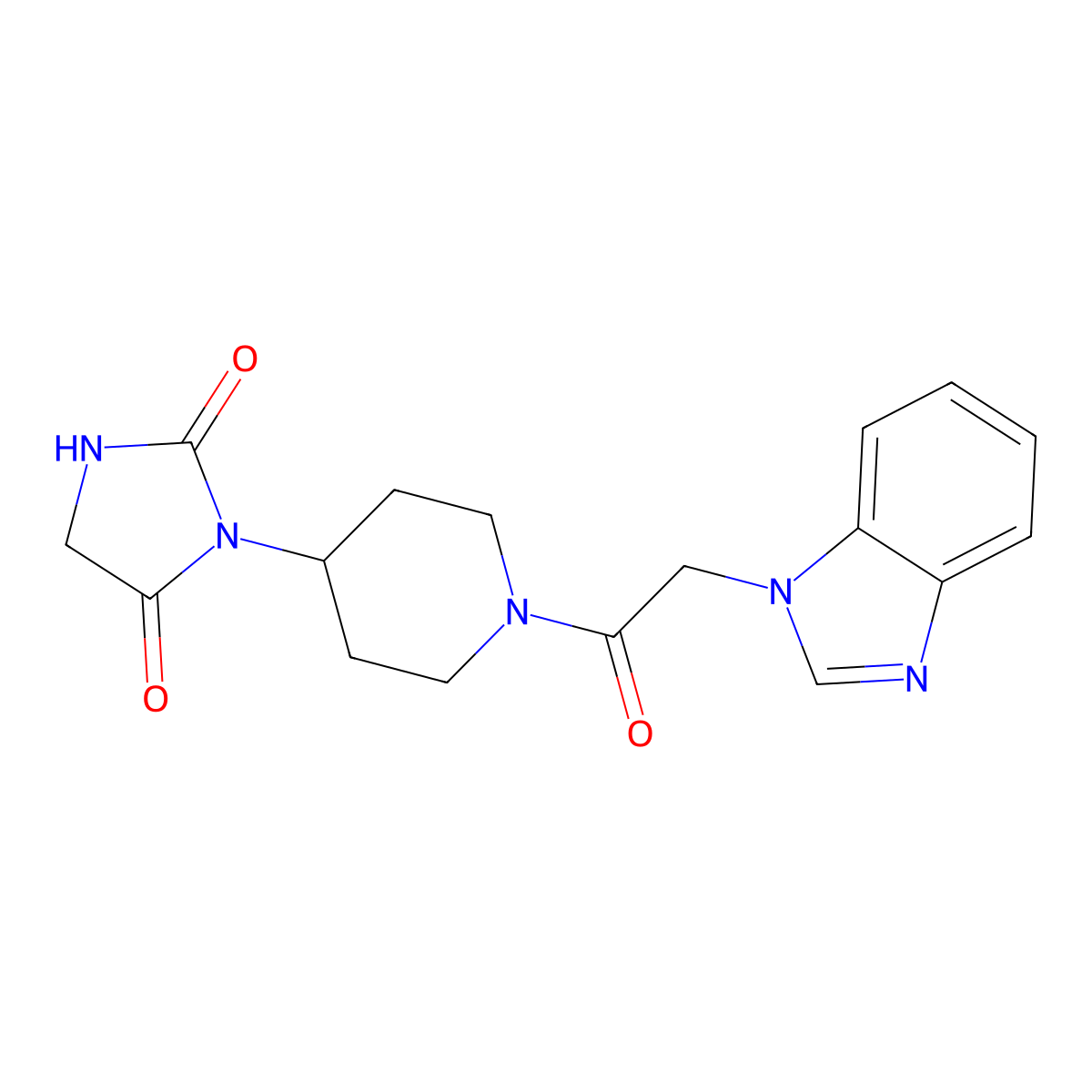 3-(1-(2-(1H-benzo[d]imidazol-1-yl)acetyl)piperidin-4-yl)imidazolidine-2,4-dione molecular structure, CAS 2034298-38-7