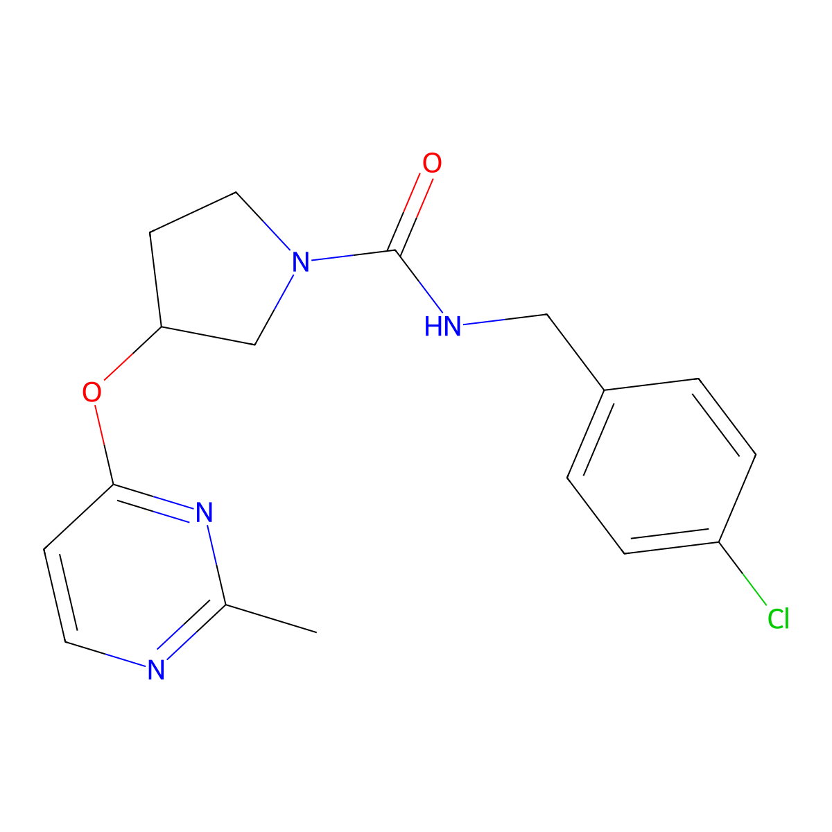 N-[(4-chlorophenyl)methyl]-3-[(2-methylpyrimidin-4-yl)oxy]pyrrolidine-1-carboxamide molecular structure, CAS 2034298-40-1