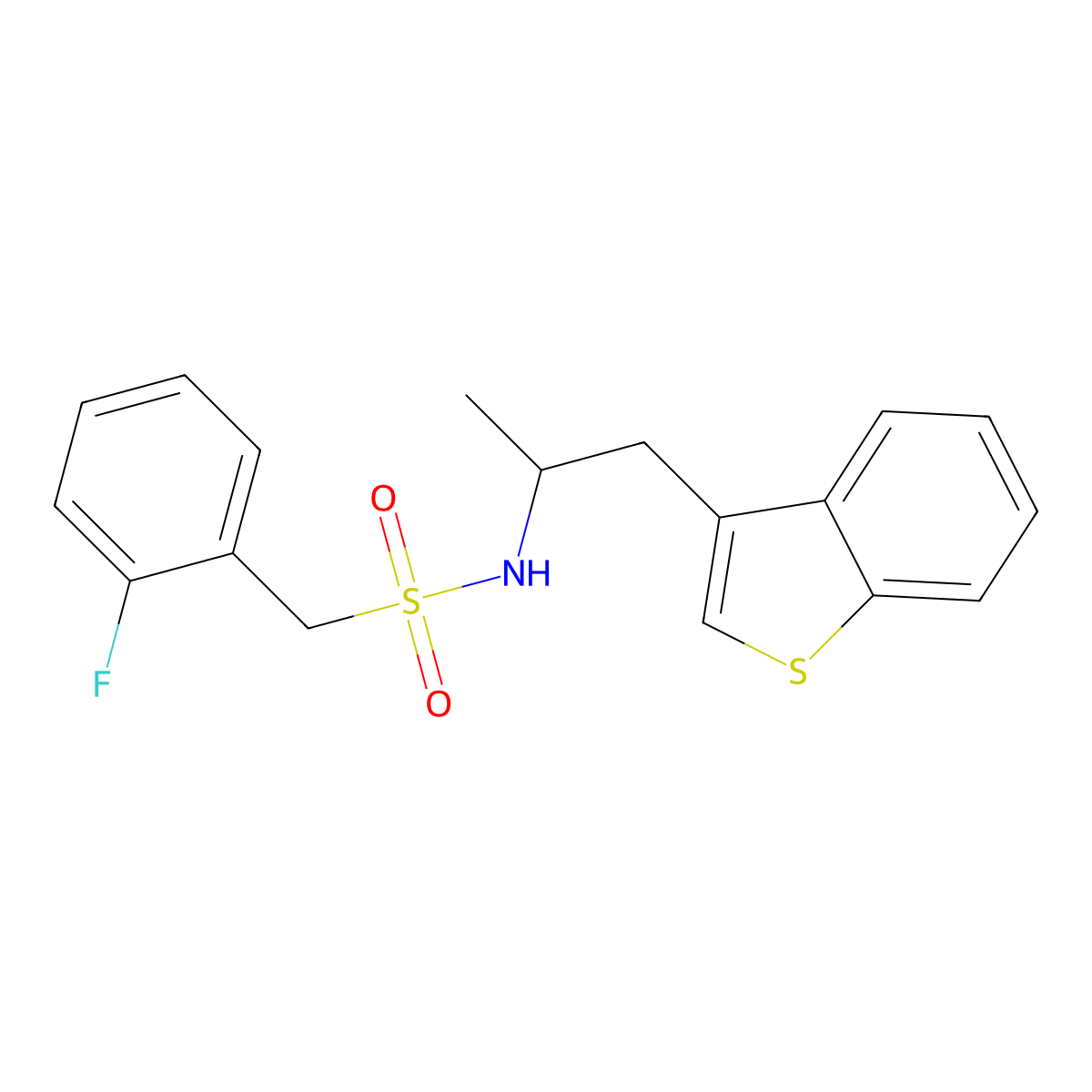 N-(1-(benzo[b]thiophen-3-yl)propan-2-yl)-1-(2-fluorophenyl)methanesulfonamide molecular structure, CAS 2034298-45-6
