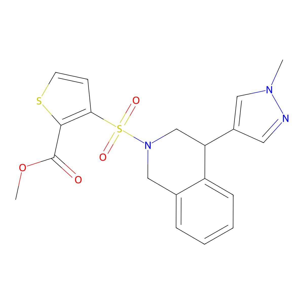 methyl 3-((4-(1-methyl-1H-pyrazol-4-yl)-3,4-dihydroisoquinolin-2(1H)-yl)sulfonyl)thiophene-2-carboxylate molecular structure, CAS 2034298-47-8
