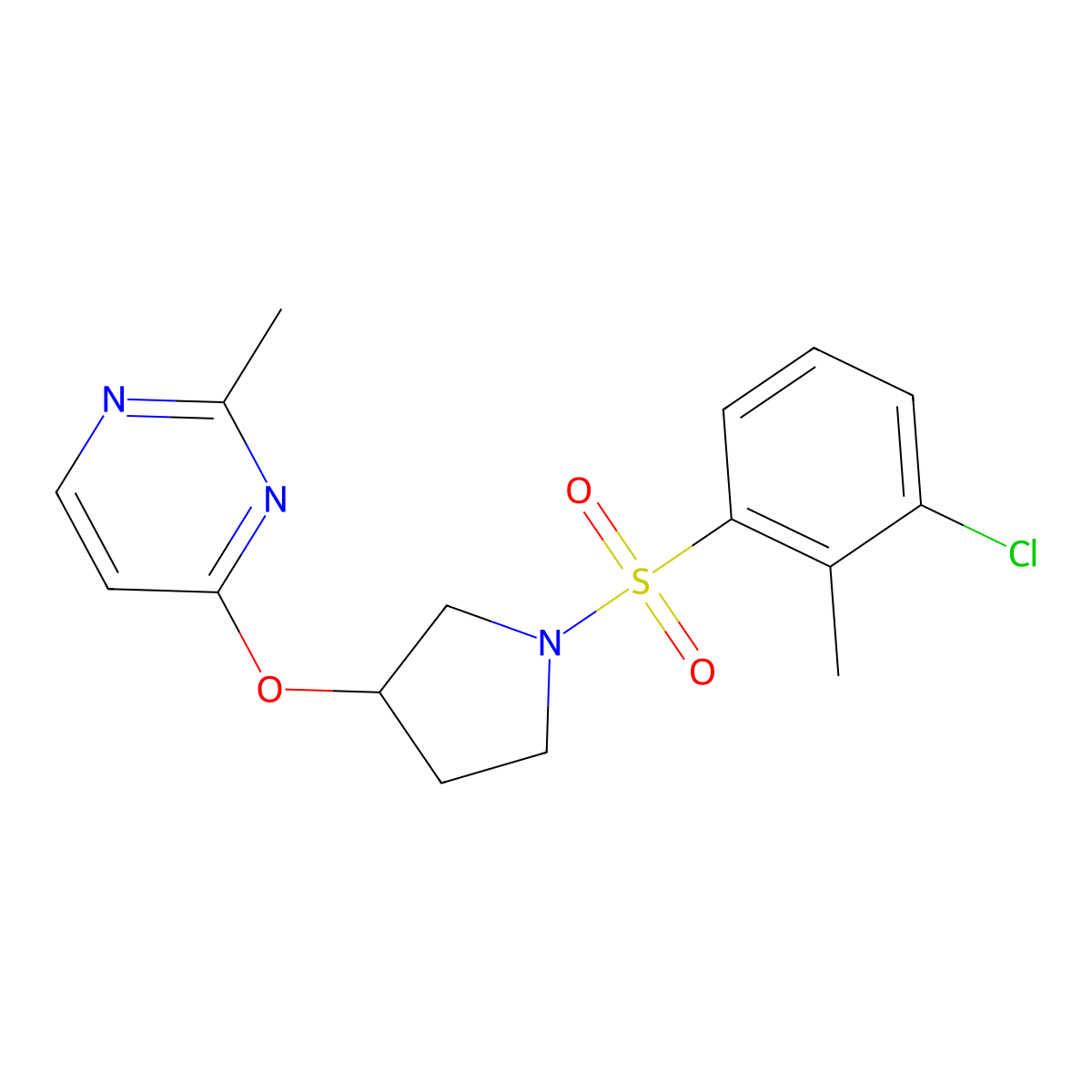 4-{[1-(3-Chloro-2-methylbenzenesulfonyl)pyrrolidin-3-yl]oxy}-2-methylpyrimidine molecular structure, CAS 2034298-49-0