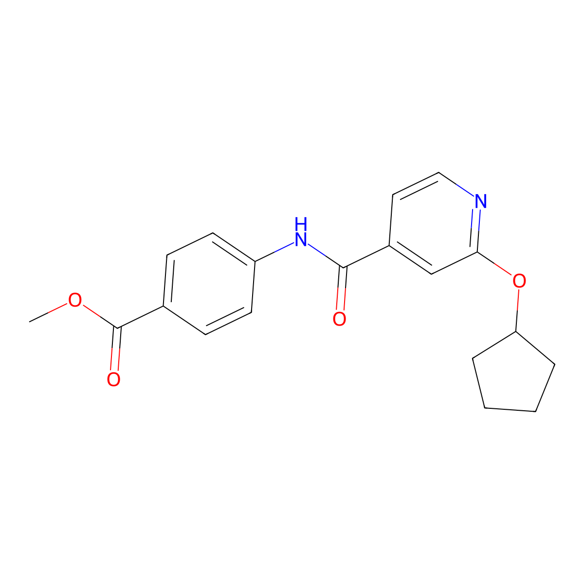 Methyl 4-(2-(cyclopentyloxy)isonicotinamido)benzoate molecular structure, CAS 2034298-50-3