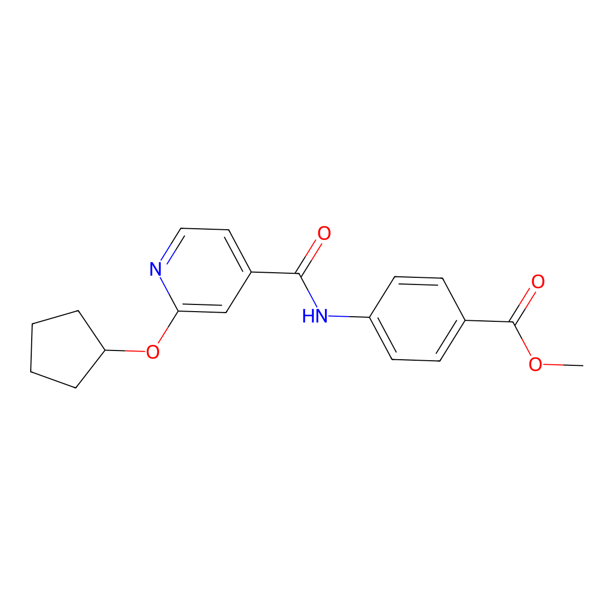 Methyl 4-(2-(cyclopentyloxy)isonicotinamido)benzoate molecular structure, CAS 2034298-50-3