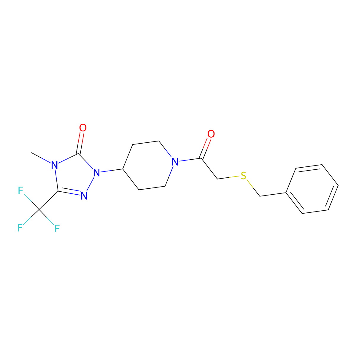 1-(1-(2-(benzylthio)acetyl)piperidin-4-yl)-4-methyl-3-(trifluoromethyl)-1H-1,2,4-triazol-5(4H)-one molecular structure, CAS 2034298-51-4