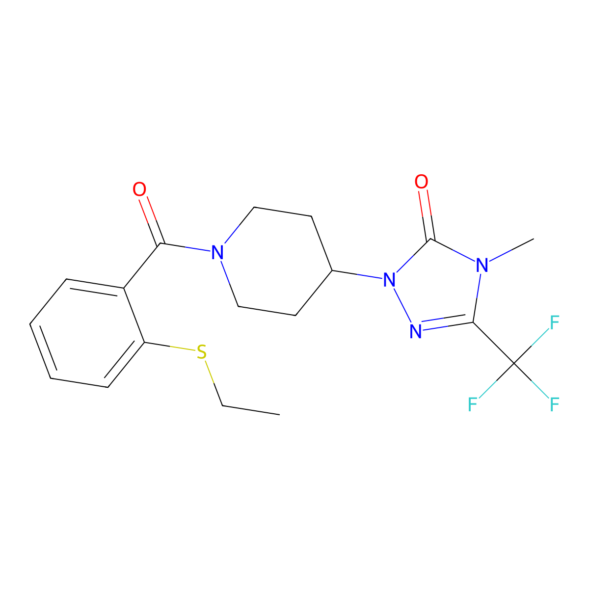 1-(1-(2-(ethylthio)benzoyl)piperidin-4-yl)-4-methyl-3-(trifluoromethyl)-1H-1,2,4-triazol-5(4H)-one molecular structure, CAS 2034298-56-9