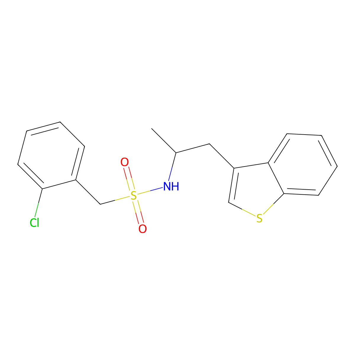 N-(1-(benzo[b]thiophen-3-yl)propan-2-yl)-1-(2-chlorophenyl)methanesulfonamide molecular structure, CAS 2034298-57-0