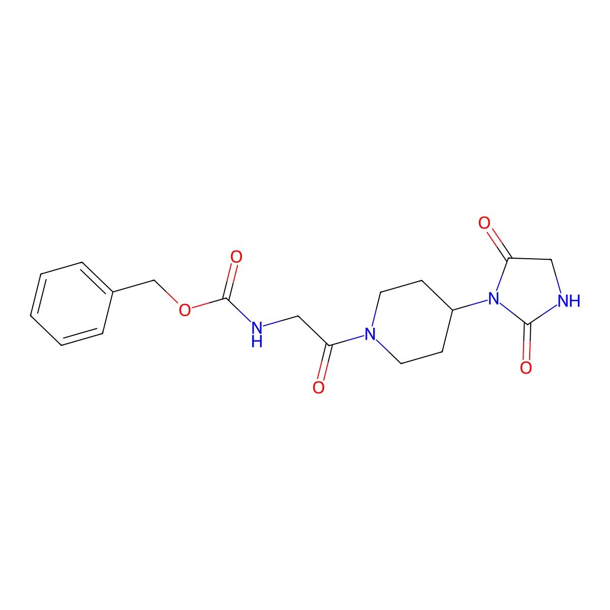 Benzyl (2-(4-(2,5-dioxoimidazolidin-1-yl)piperidin-1-yl)-2-oxoethyl)carbamate molecular structure, CAS 2034298-60-5