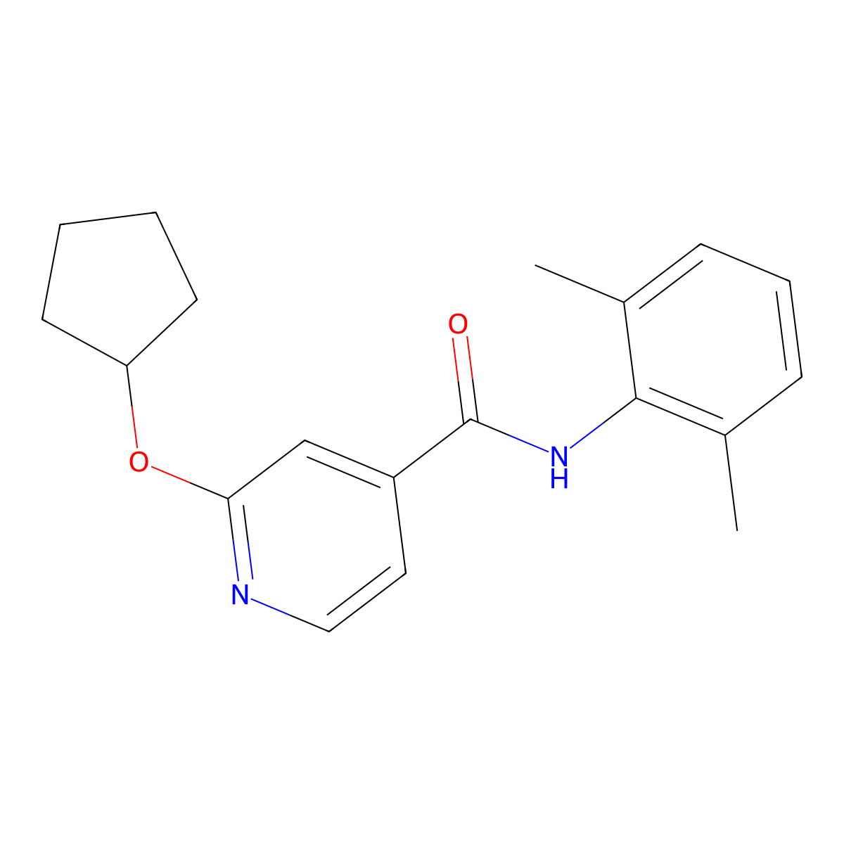 2-(cyclopentyloxy)-N-(2,6-dimethylphenyl)isonicotinamide molecular structure, CAS 2034298-61-6