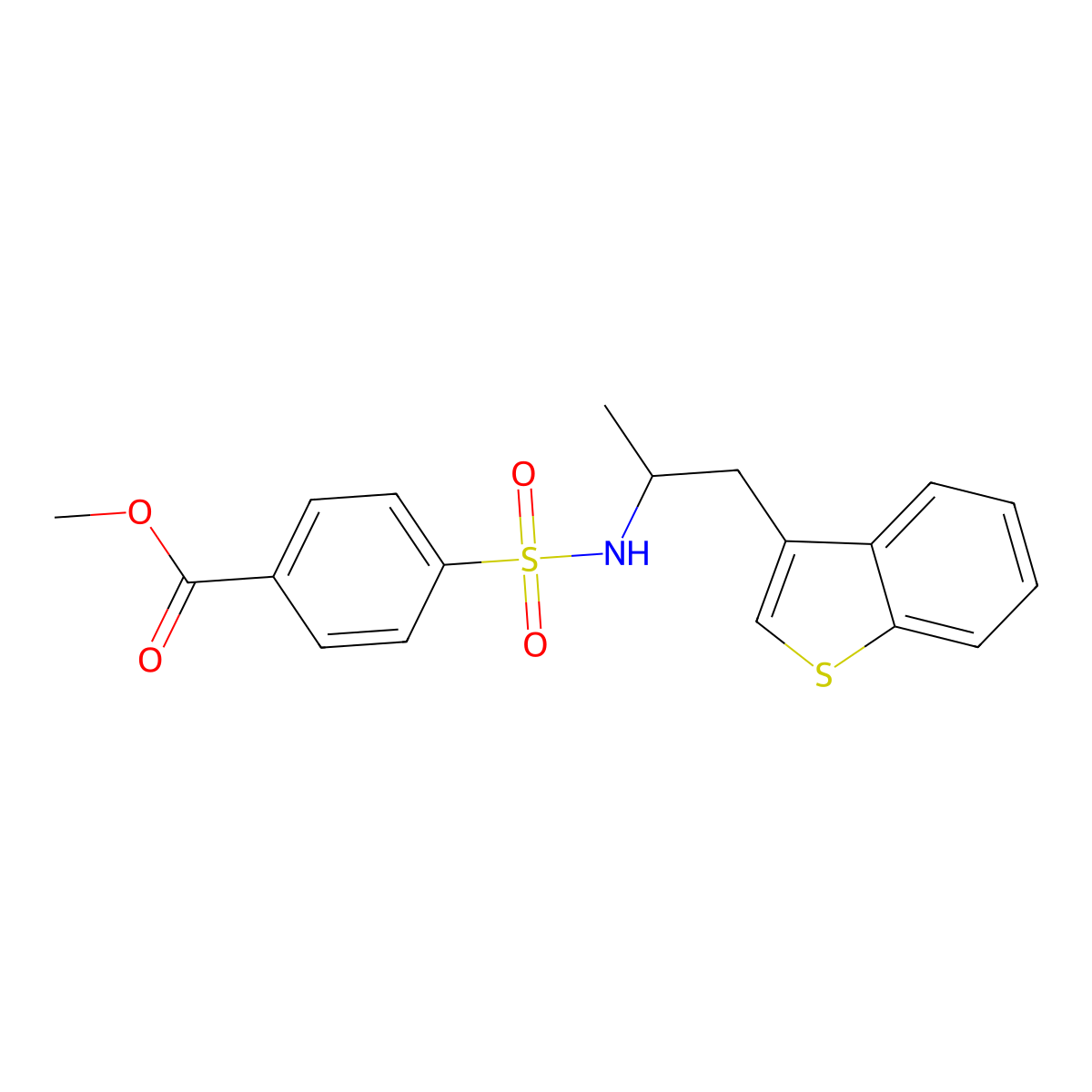 methyl 4-(N-(1-(benzo[b]thiophen-3-yl)propan-2-yl)sulfamoyl)benzoate molecular structure, CAS 2034298-63-8