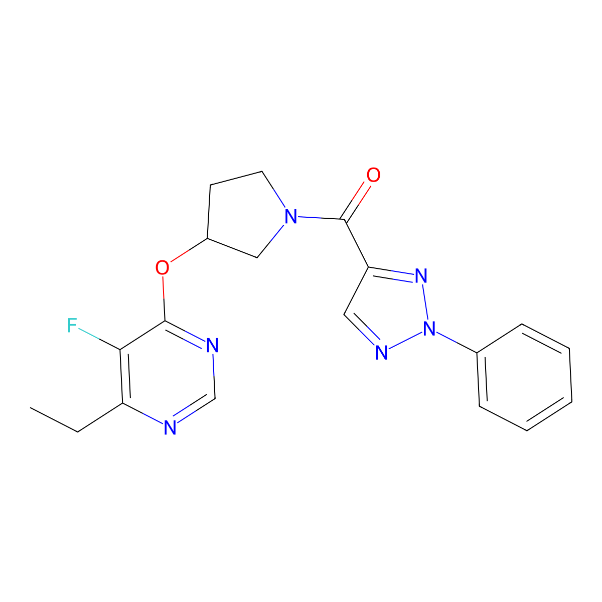 (3-((6-ethyl-5-fluoropyrimidin-4-yl)oxy)pyrrolidin-1-yl)(2-phenyl-2H-1,2,3-triazol-4-yl)methanone molecular structure, CAS 2034298-65-0