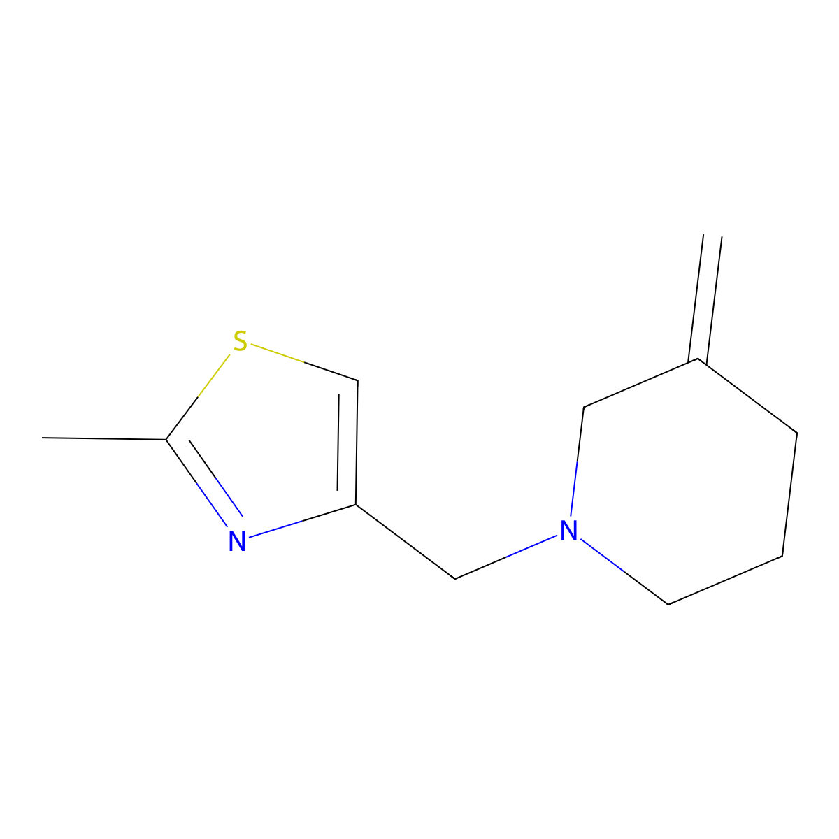2-Methyl-4-((3-methylenepiperidin-1-yl)methyl)thiazole molecular structure, CAS 2034298-66-1