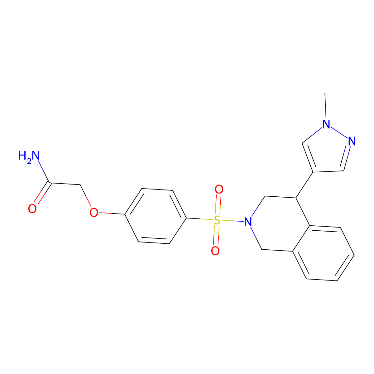 2-(4-((4-(1-methyl-1H-pyrazol-4-yl)-3,4-dihydroisoquinolin-2(1H)-yl)sulfonyl)phenoxy)acetamide molecular structure, CAS 2034298-68-3