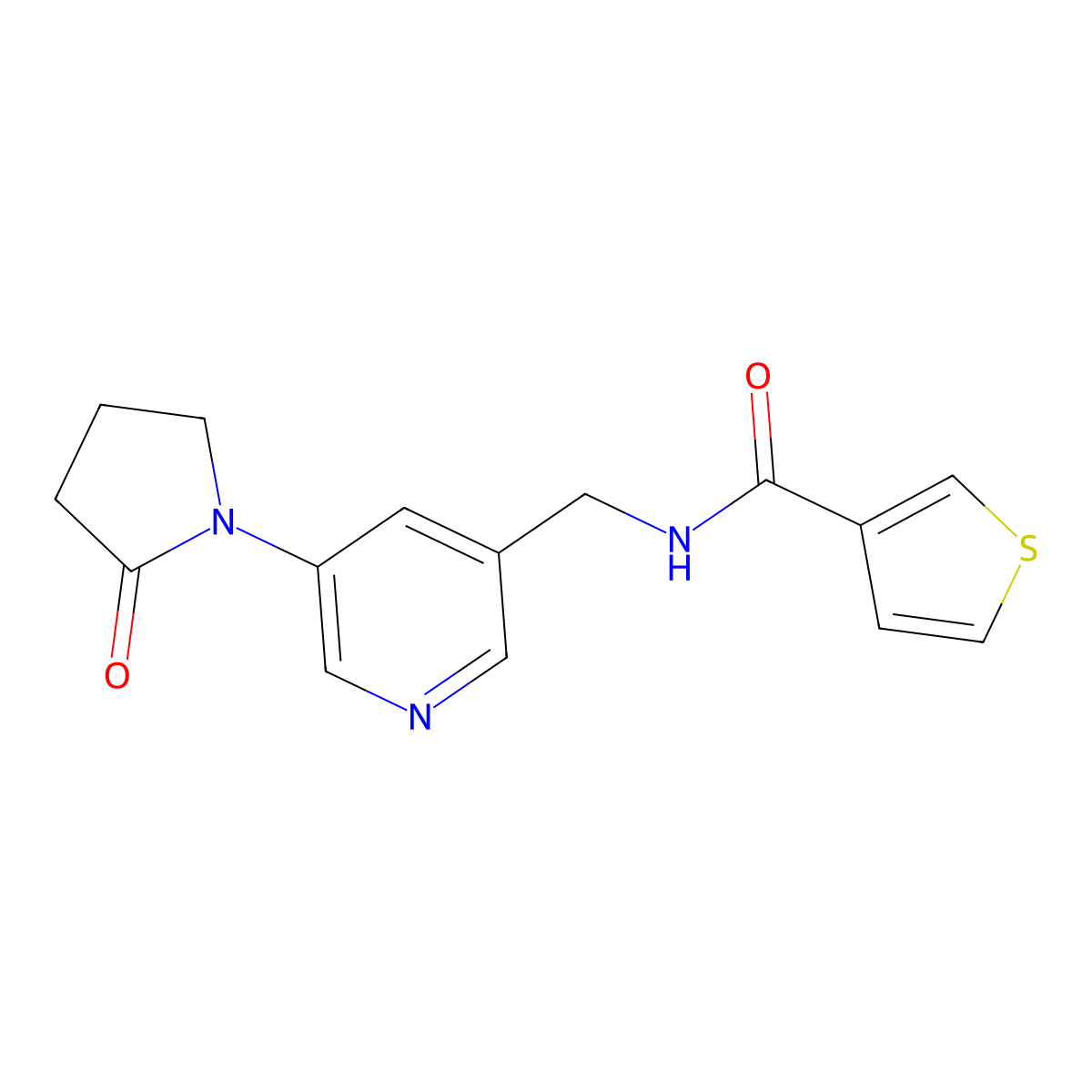 N-{[5-(2-oxopyrrolidin-1-yl)pyridin-3-yl]methyl}thiophene-3-carboxamide molecular structure, CAS 2034298-69-4