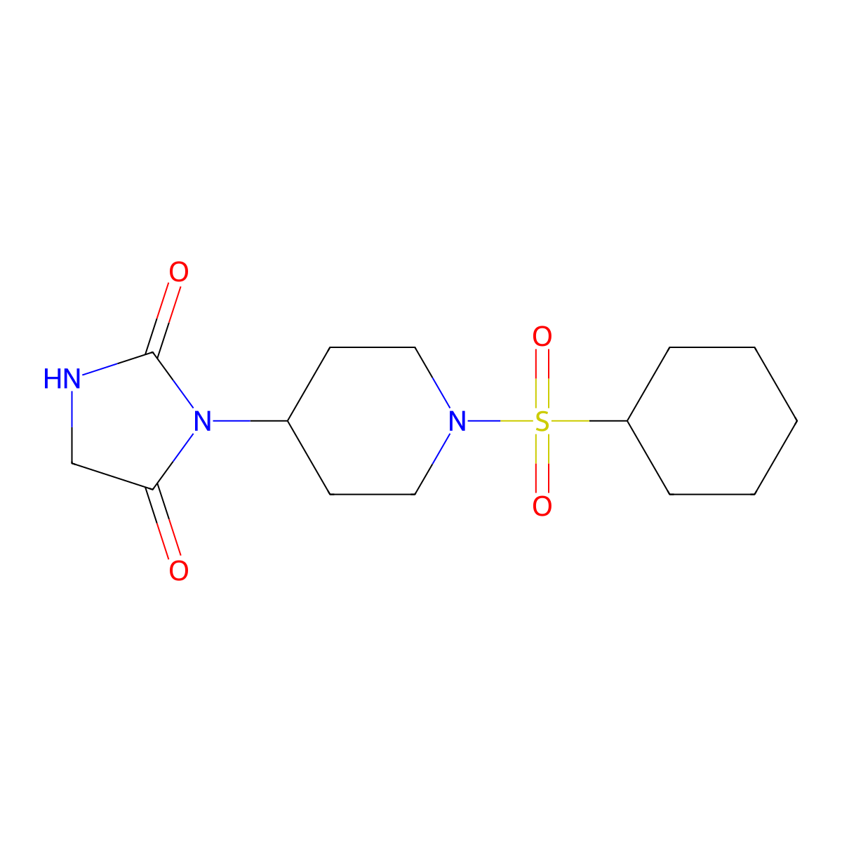 3-(1-(Cyclohexylsulfonyl)piperidin-4-yl)imidazolidine-2,4-dione molecular structure, CAS 2034298-74-1