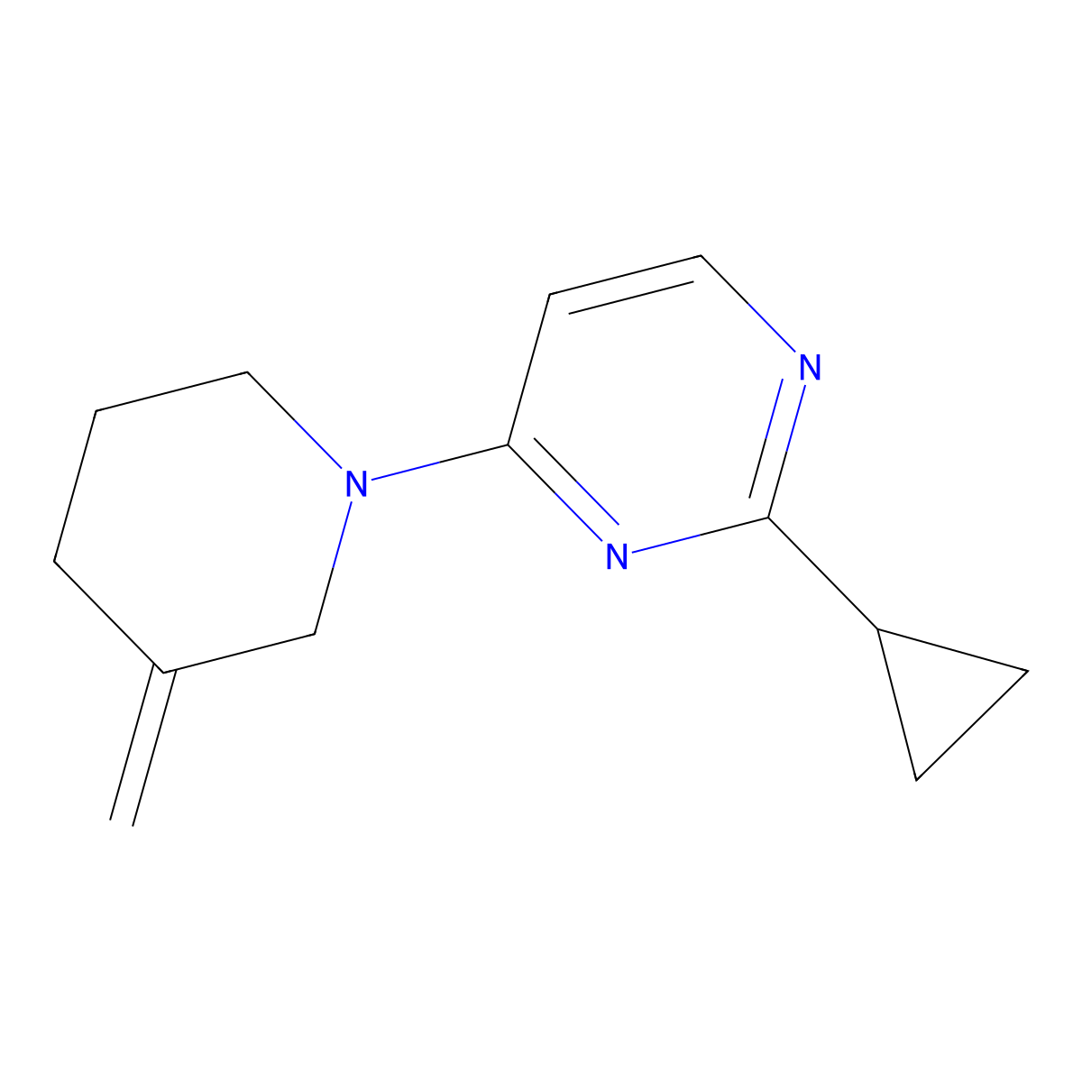 2-Cyclopropyl-4-(3-methylenepiperidin-1-yl)pyrimidine molecular structure, CAS 2034298-76-3