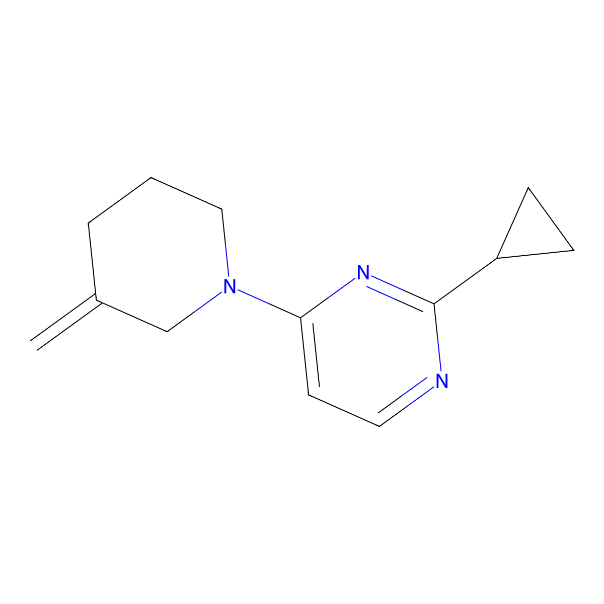 2-Cyclopropyl-4-(3-methylenepiperidin-1-yl)pyrimidine molecular structure, CAS 2034298-76-3