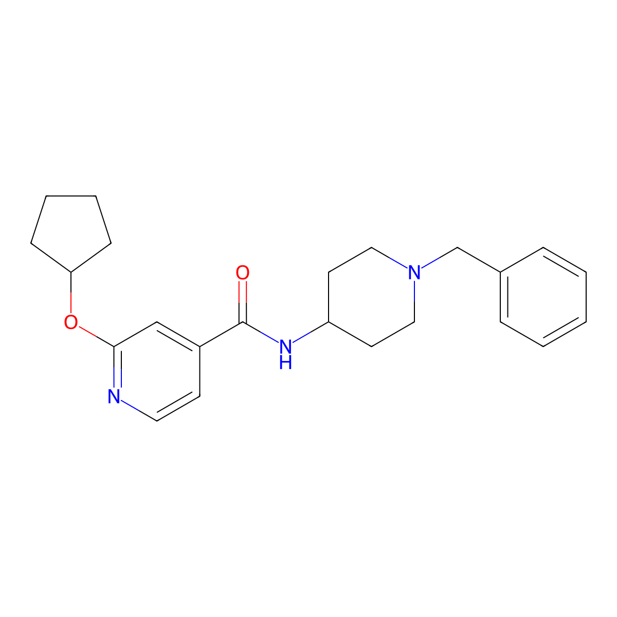 N-(1-benzylpiperidin-4-yl)-2-(cyclopentyloxy)isonicotinamide molecular structure, CAS 2034298-78-5