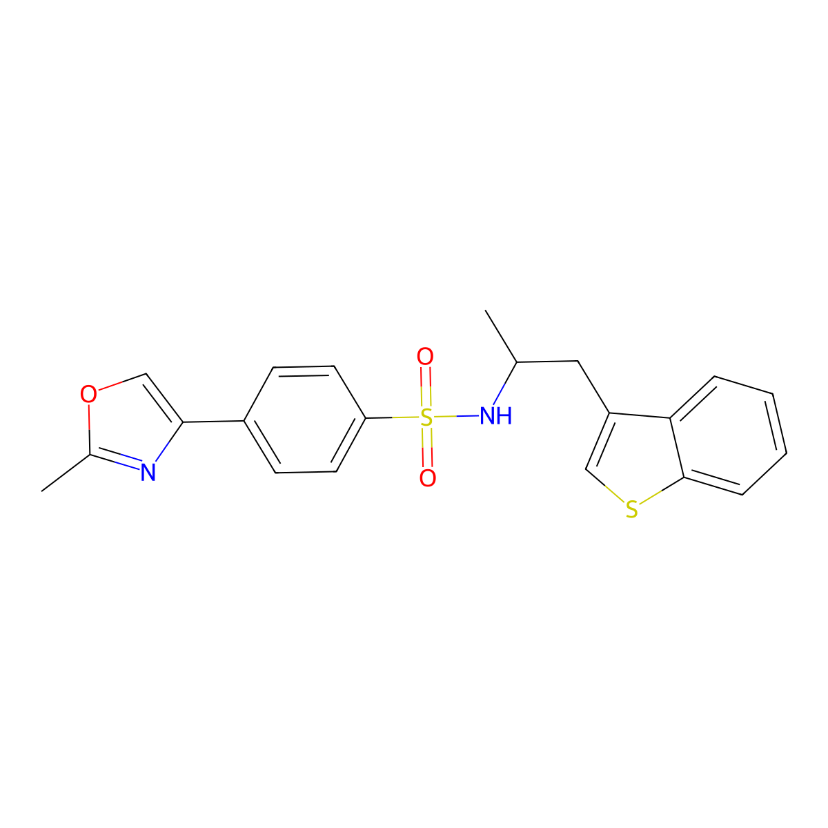 N-(1-(benzo[b]thiophen-3-yl)propan-2-yl)-4-(2-methyloxazol-4-yl)benzenesulfonamide molecular structure, CAS 2034298-80-9