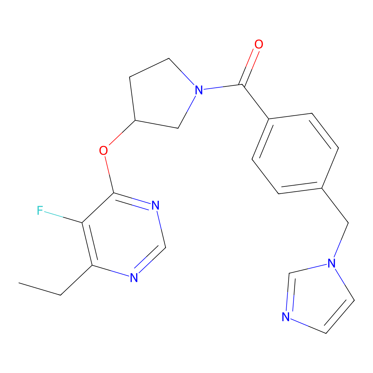 (4-((1H-imidazol-1-yl)methyl)phenyl)(3-((6-ethyl-5-fluoropyrimidin-4-yl)oxy)pyrrolidin-1-yl)methanone molecular structure, CAS 2034298-82-1