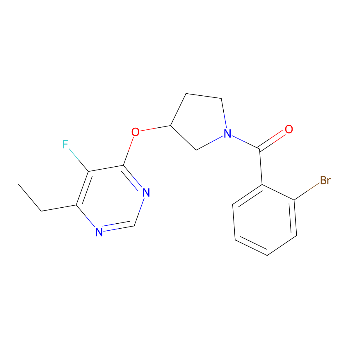 (2-Bromophenyl)(3-((6-ethyl-5-fluoropyrimidin-4-yl)oxy)pyrrolidin-1-yl)methanone molecular structure, CAS 2034298-98-9