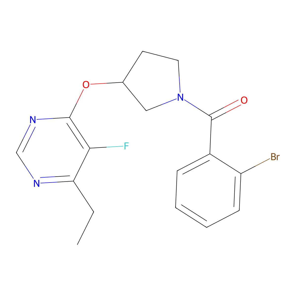 (2-Bromophenyl)(3-((6-ethyl-5-fluoropyrimidin-4-yl)oxy)pyrrolidin-1-yl)methanone molecular structure, CAS 2034298-98-9