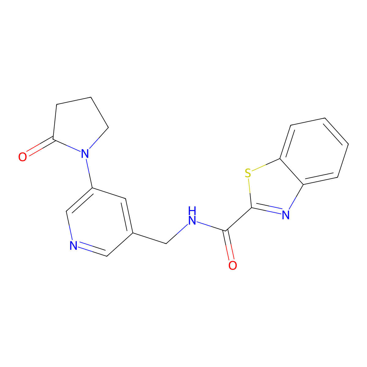 N-((5-(2-oxopyrrolidin-1-yl)pyridin-3-yl)methyl)benzo[d]thiazole-2-carboxamide molecular structure, CAS 2034299-00-6