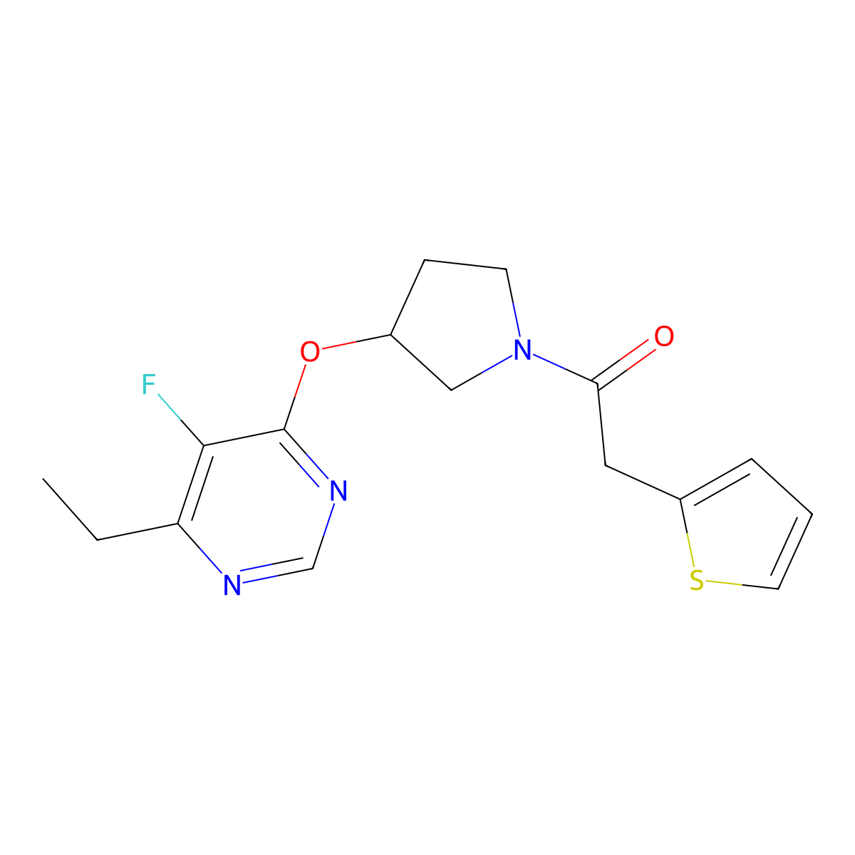 1-(3-((6-Ethyl-5-fluoropyrimidin-4-yl)oxy)pyrrolidin-1-yl)-2-(thiophen-2-yl)ethanone molecular structure, CAS 2034299-02-8