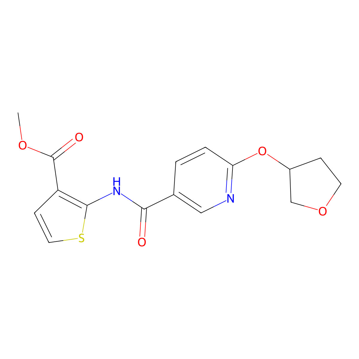 Methyl 2-(6-((tetrahydrofuran-3-yl)oxy)nicotinamido)thiophene-3-carboxylate molecular structure, CAS 2034299-03-9