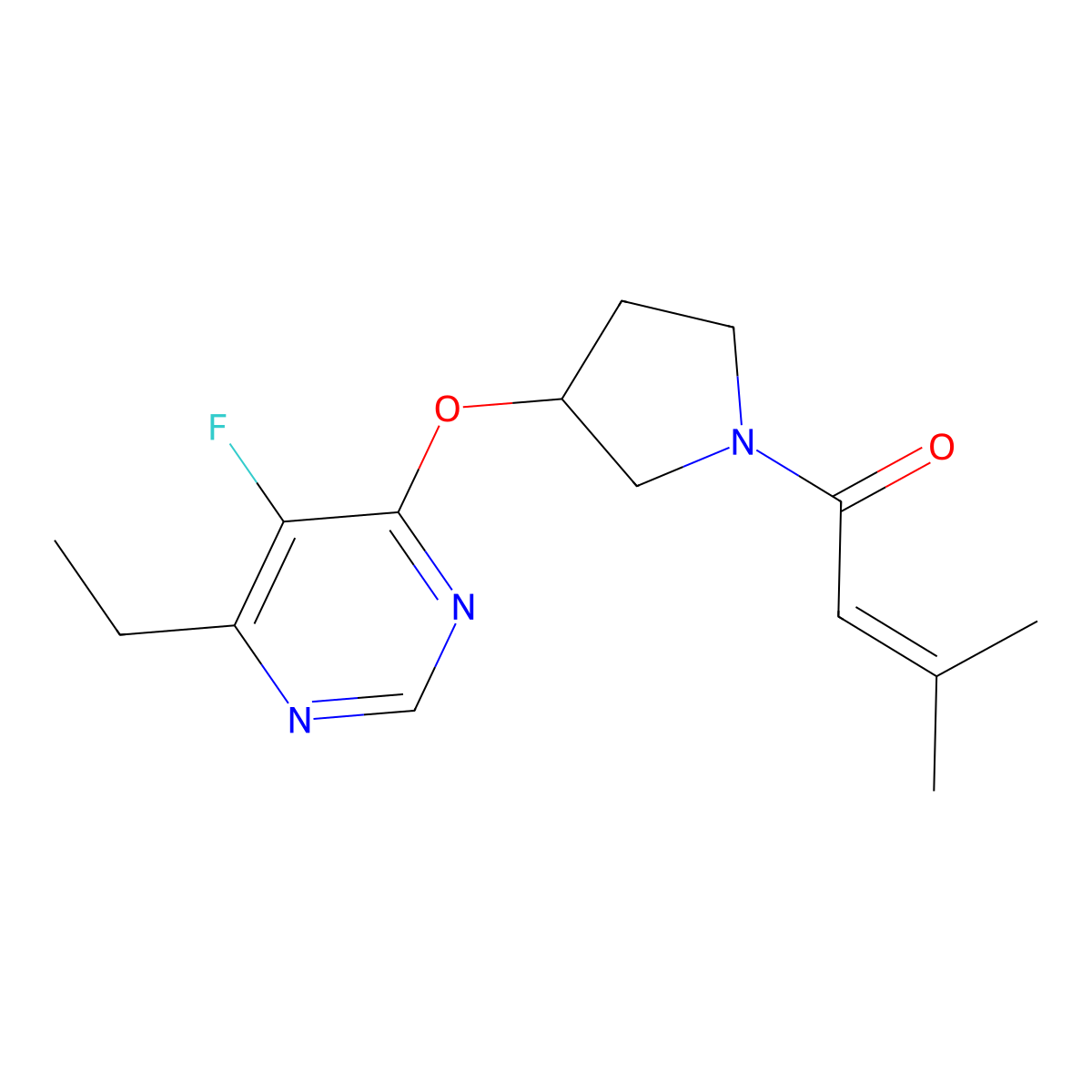 1-(3-((6-Ethyl-5-fluoropyrimidin-4-yl)oxy)pyrrolidin-1-yl)-3-methylbut-2-en-1-one molecular structure, CAS 2034299-16-4
