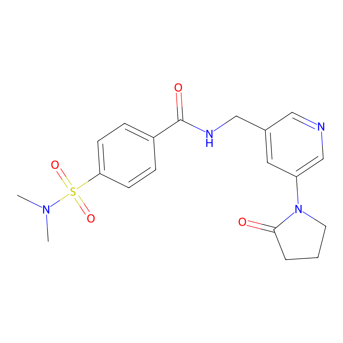 4-(N,N-dimethylsulfamoyl)-N-((5-(2-oxopyrrolidin-1-yl)pyridin-3-yl)methyl)benzamide molecular structure, CAS 2034299-17-5