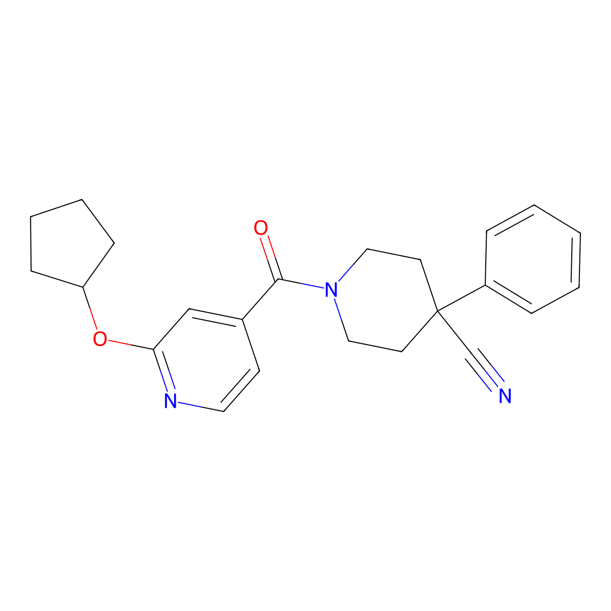1-(2-(Cyclopentyloxy)isonicotinoyl)-4-phenylpiperidine-4-carbonitrile molecular structure, CAS 2034299-22-2