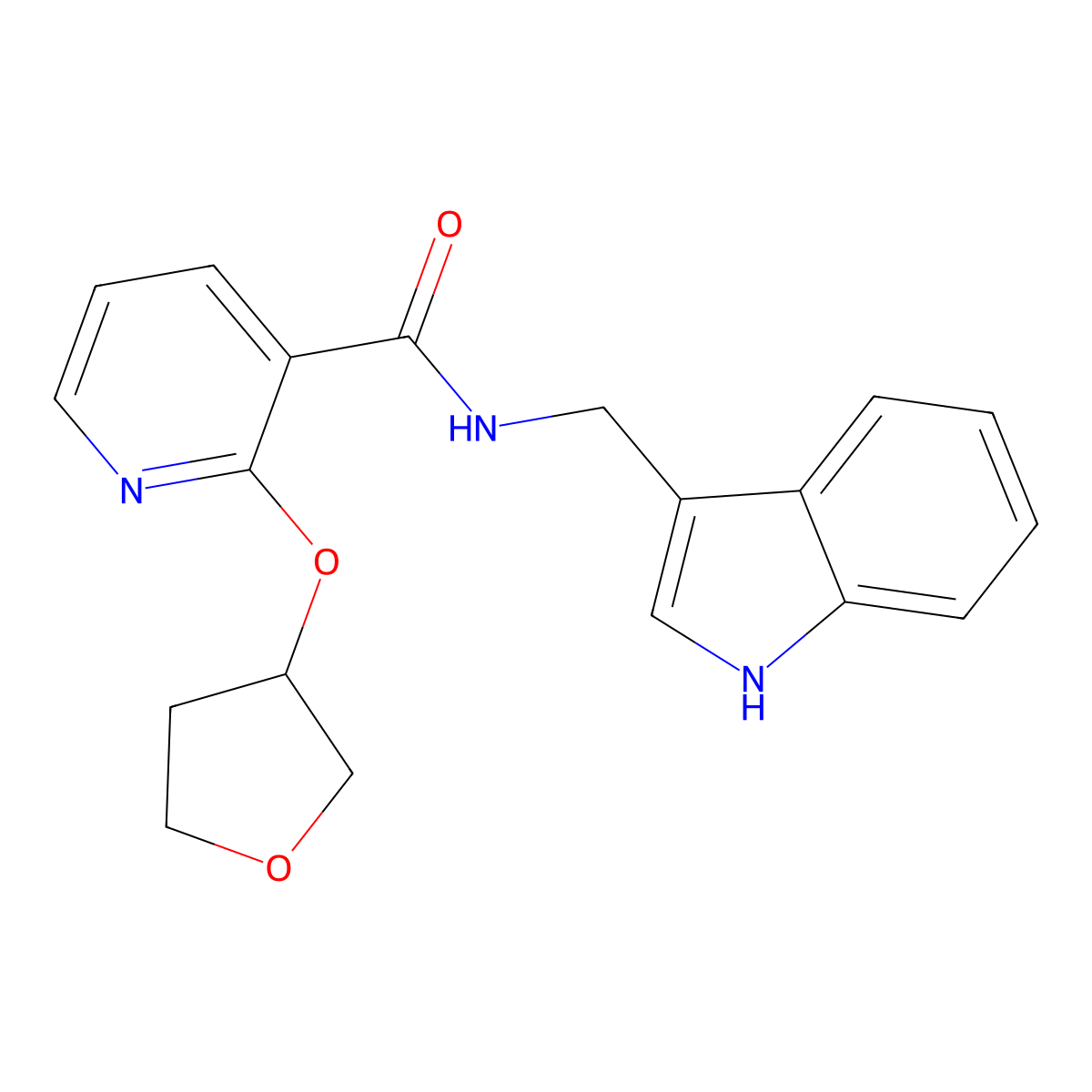 N-((1H-indol-3-yl)methyl)-2-((tetrahydrofuran-3-yl)oxy)nicotinamide molecular structure, CAS 2034299-29-9