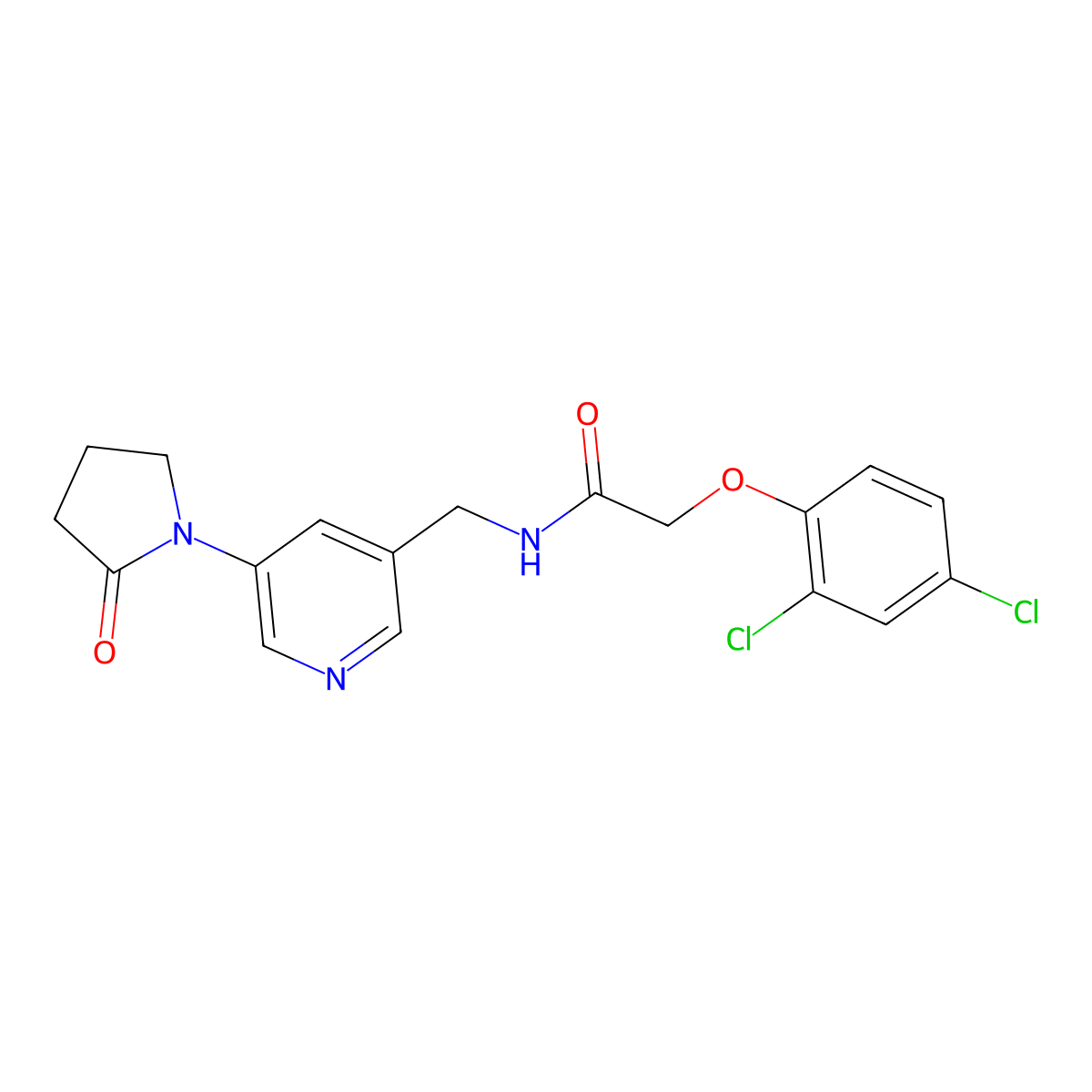 2-(2,4-dichlorophenoxy)-N-{[5-(2-oxopyrrolidin-1-yl)pyridin-3-yl]methyl}acetamide molecular structure, CAS 2034299-31-3