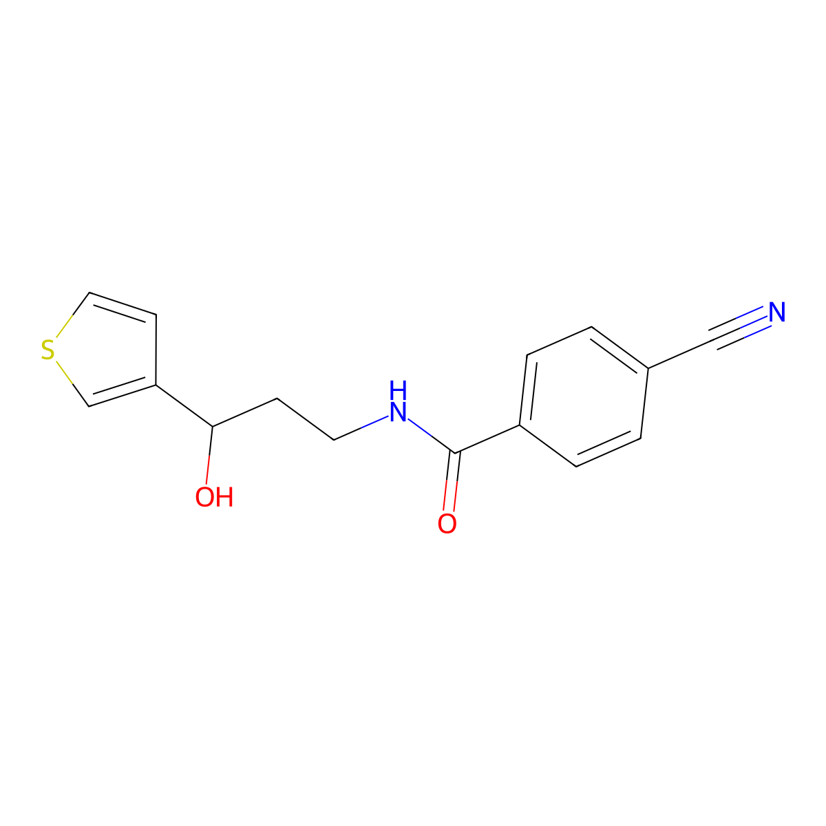 4-cyano-N-(3-hydroxy-3-(thiophen-3-yl)propyl)benzamide molecular structure, CAS 2034299-32-4