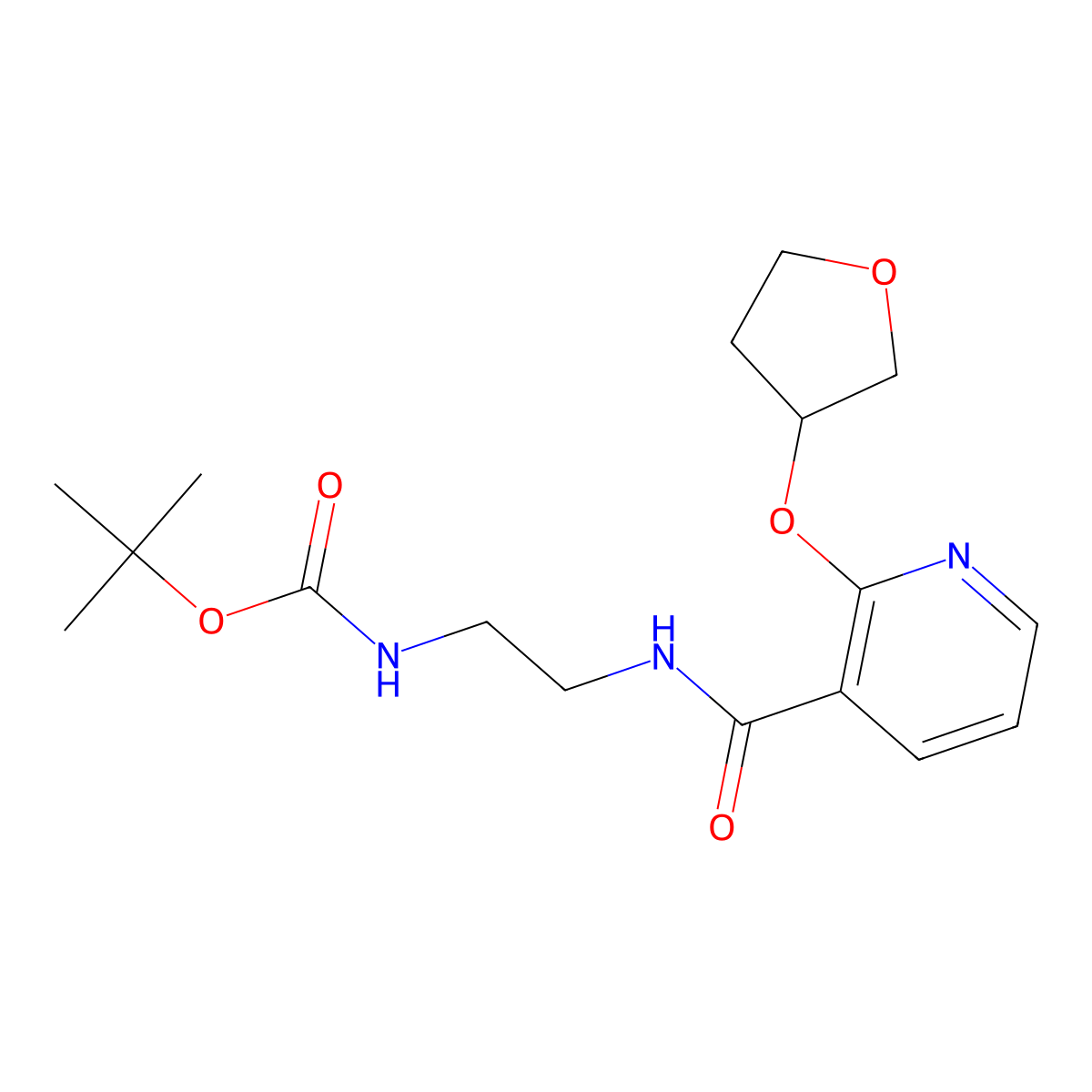 Tert-butyl (2-(2-((tetrahydrofuran-3-yl)oxy)nicotinamido)ethyl)carbamate molecular structure, CAS 2034299-35-7