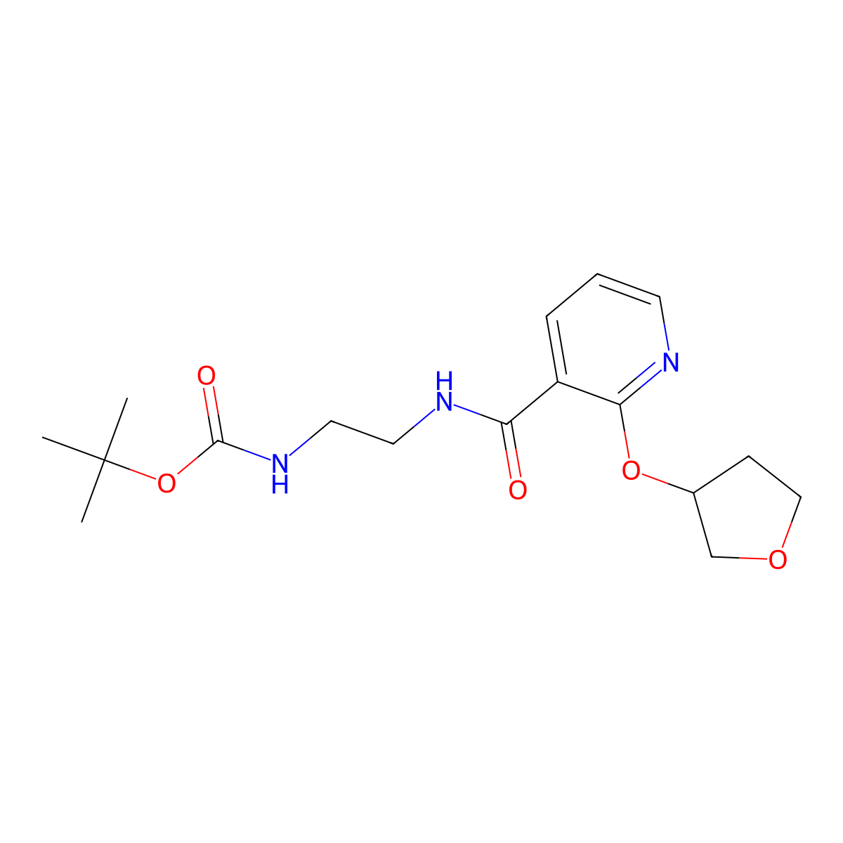 Tert-butyl (2-(2-((tetrahydrofuran-3-yl)oxy)nicotinamido)ethyl)carbamate molecular structure, CAS 2034299-35-7