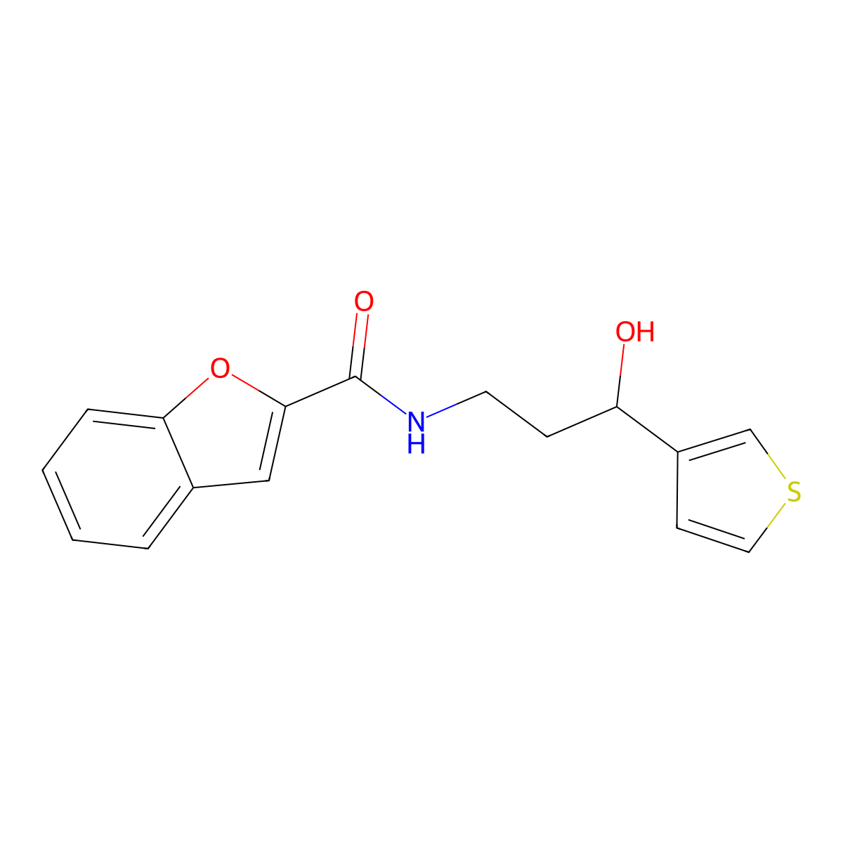 N-(3-hydroxy-3-(thiophen-3-yl)propyl)benzofuran-2-carboxamide molecular structure, CAS 2034299-37-9