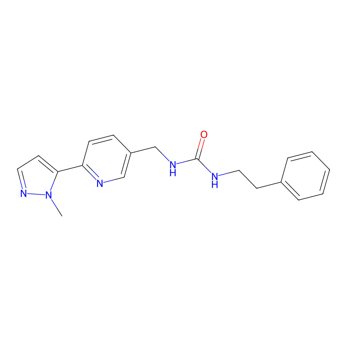 1-((6-(1-methyl-1H-pyrazol-5-yl)pyridin-3-yl)methyl)-3-phenethylurea molecular structure, CAS 2034299-38-0