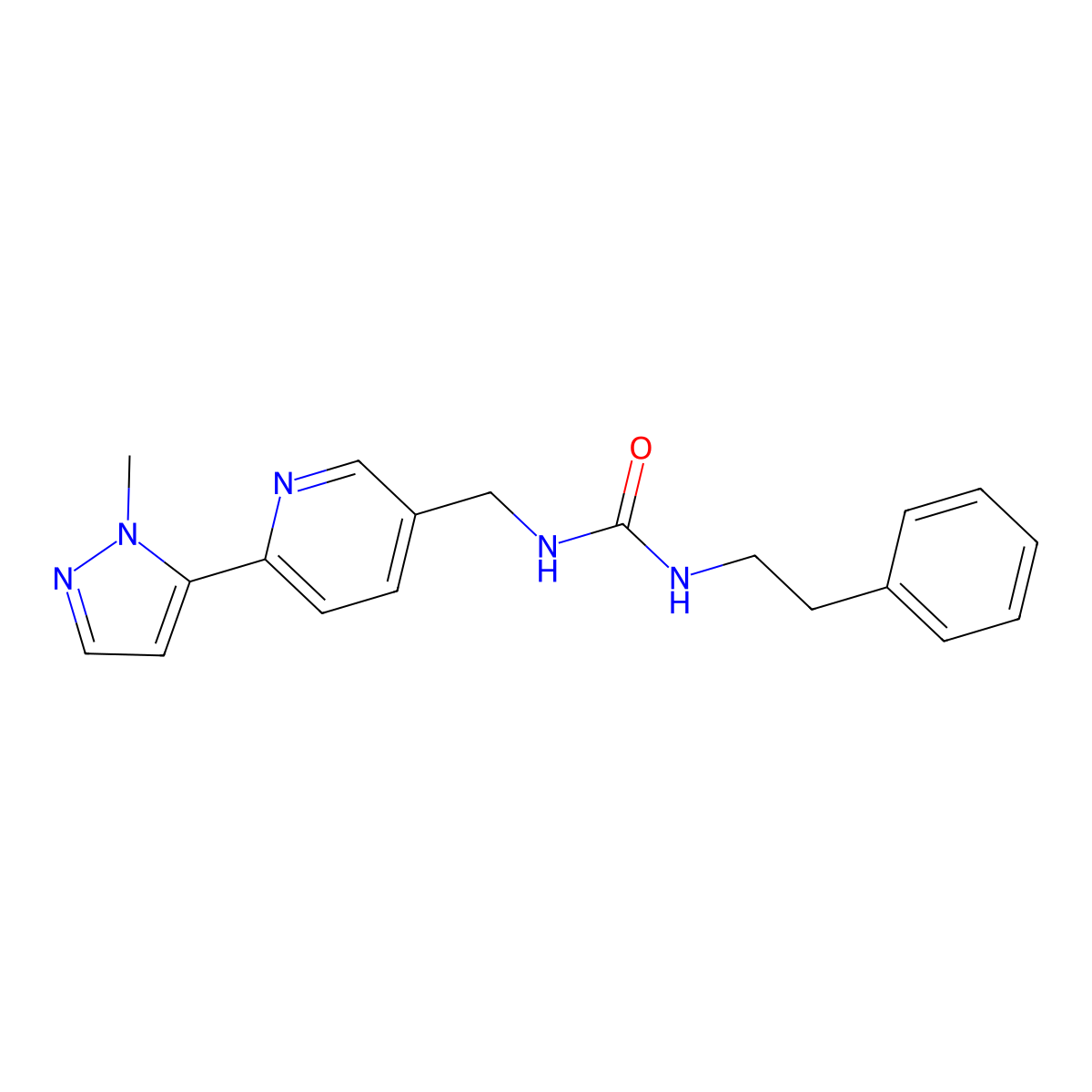 1-((6-(1-methyl-1H-pyrazol-5-yl)pyridin-3-yl)methyl)-3-phenethylurea molecular structure, CAS 2034299-38-0