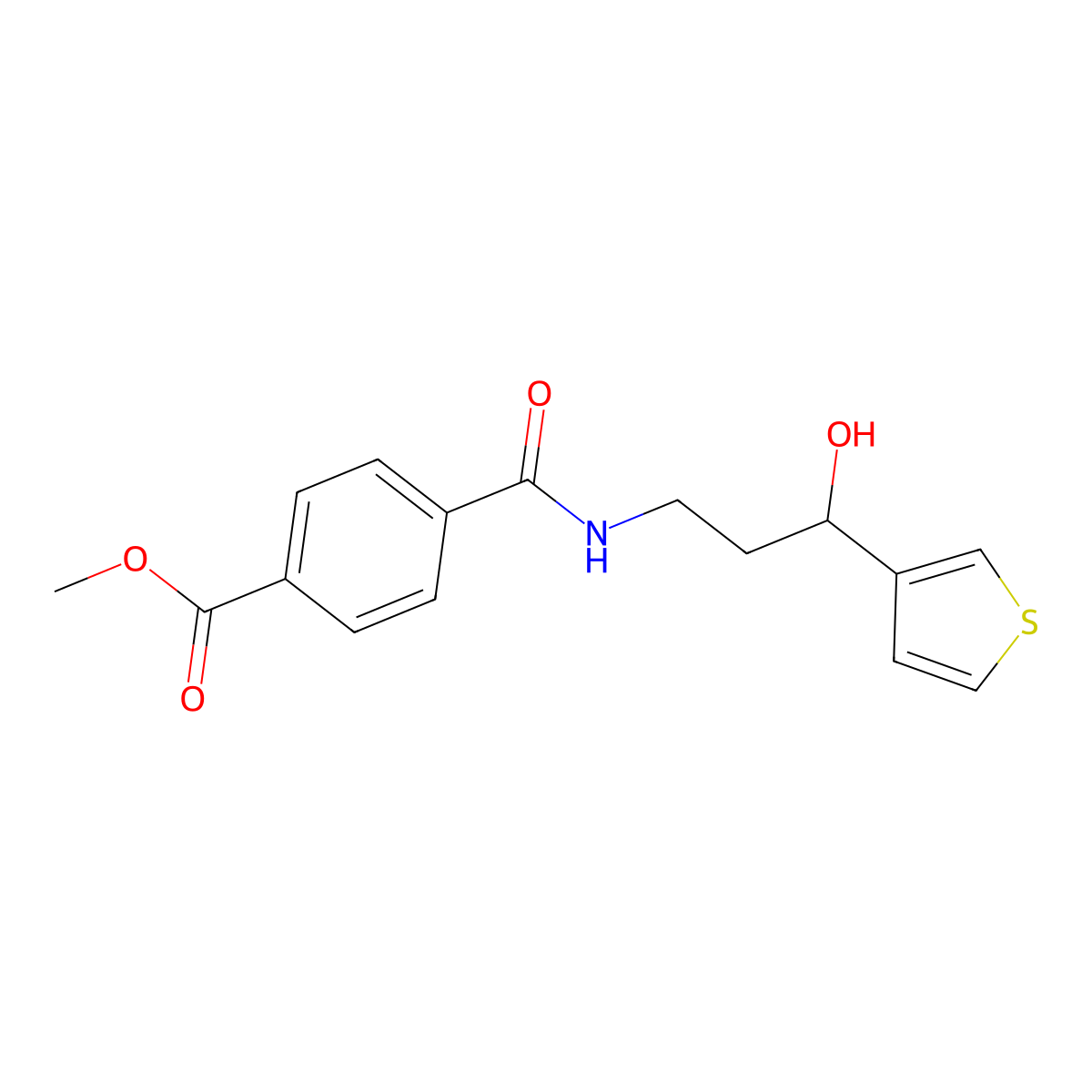 Methyl 4-{[3-hydroxy-3-(thiophen-3-yl)propyl]carbamoyl}benzoate molecular structure, CAS 2034299-41-5