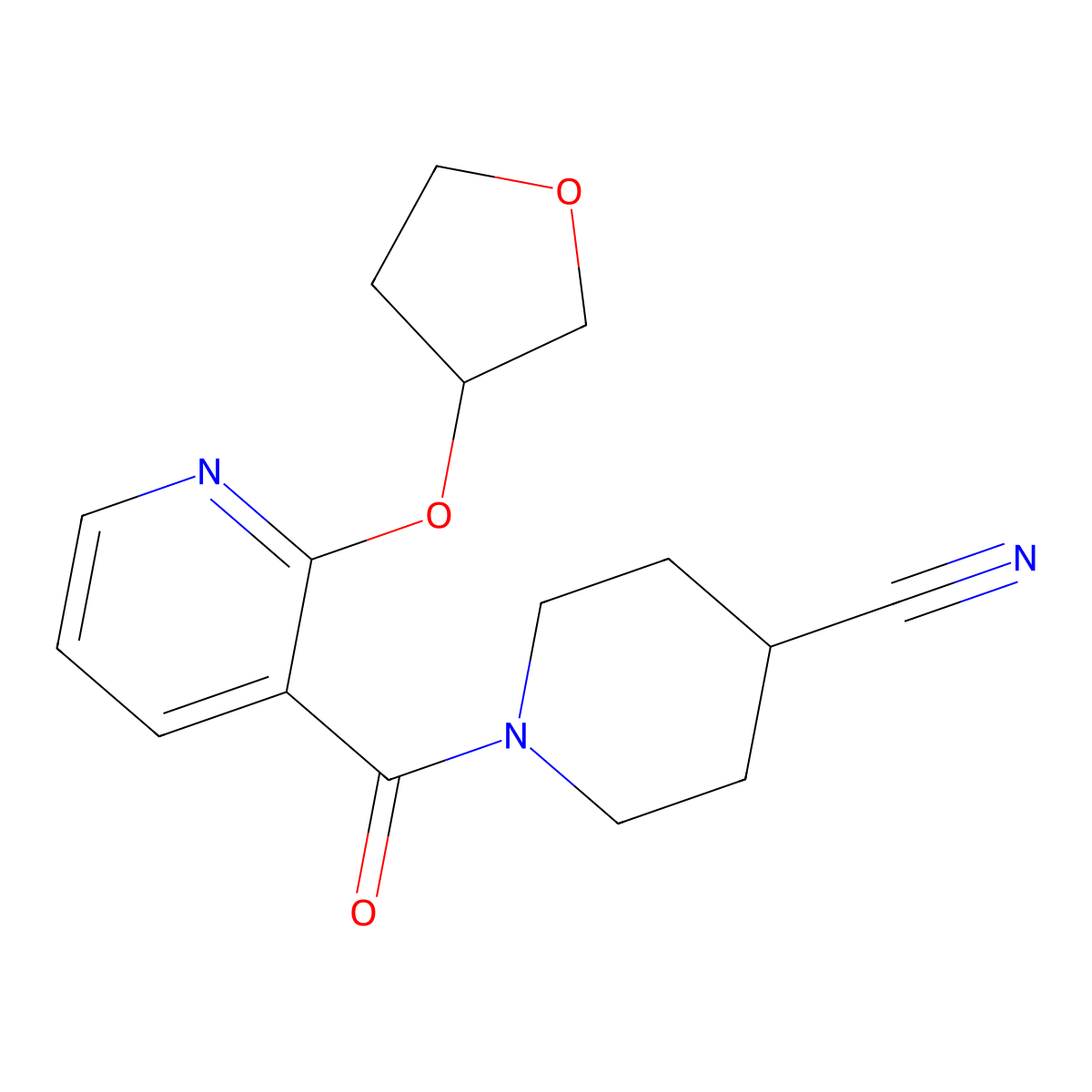 1-(2-((Tetrahydrofuran-3-yl)oxy)nicotinoyl)piperidine-4-carbonitrile molecular structure, CAS 2034299-47-1