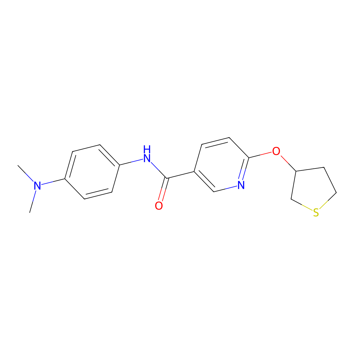 N-(4-(dimethylamino)phenyl)-6-((tetrahydrothiophen-3-yl)oxy)nicotinamide molecular structure, CAS 2034299-48-2