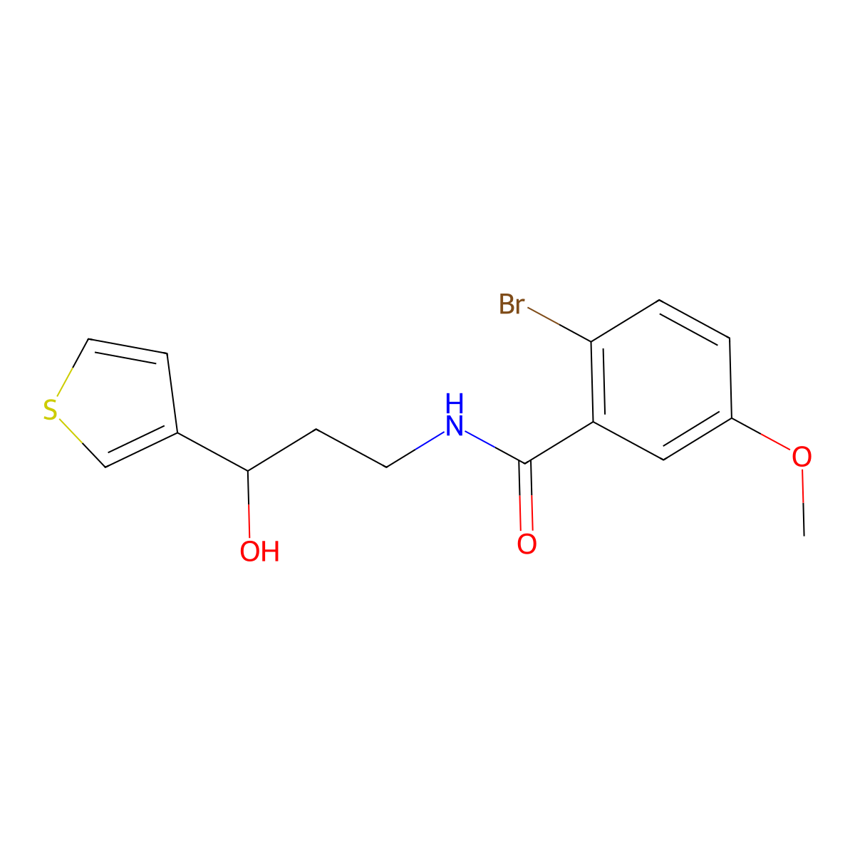 2-bromo-N-[3-hydroxy-3-(thiophen-3-yl)propyl]-5-methoxybenzamide molecular structure, CAS 2034299-49-3