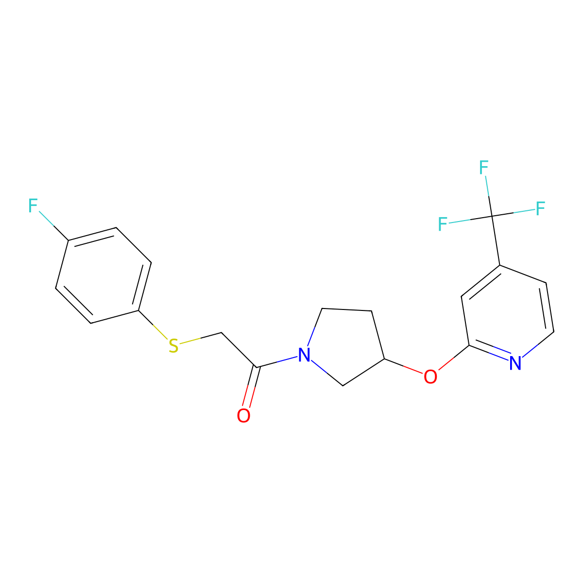 2-((4-Fluorophenyl)thio)-1-(3-((4-(trifluoromethyl)pyridin-2-yl)oxy)pyrrolidin-1-yl)ethanone molecular structure, CAS 2034299-52-8