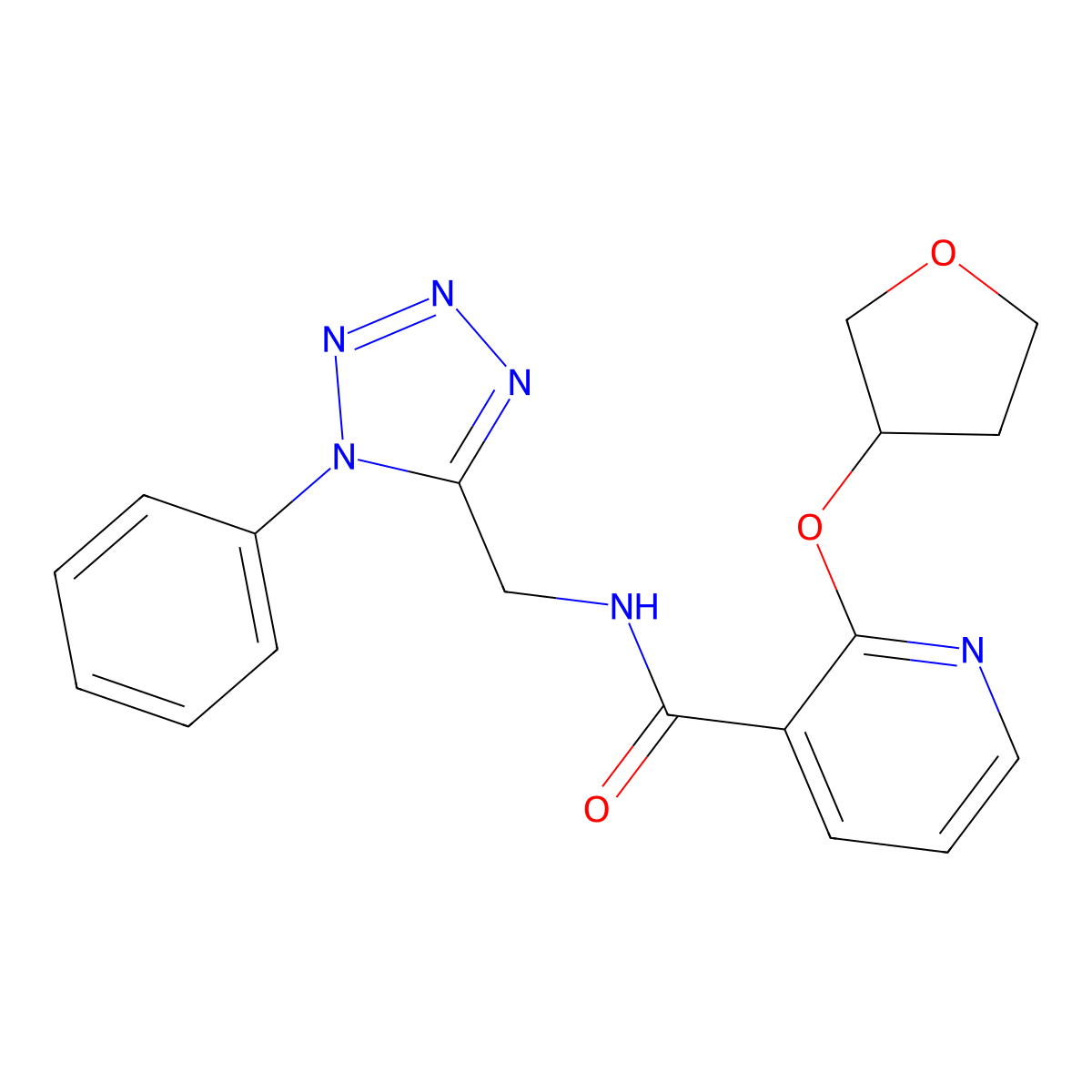 N-((1-phenyl-1H-tetrazol-5-yl)methyl)-2-((tetrahydrofuran-3-yl)oxy)nicotinamide molecular structure, CAS 2034299-53-9
