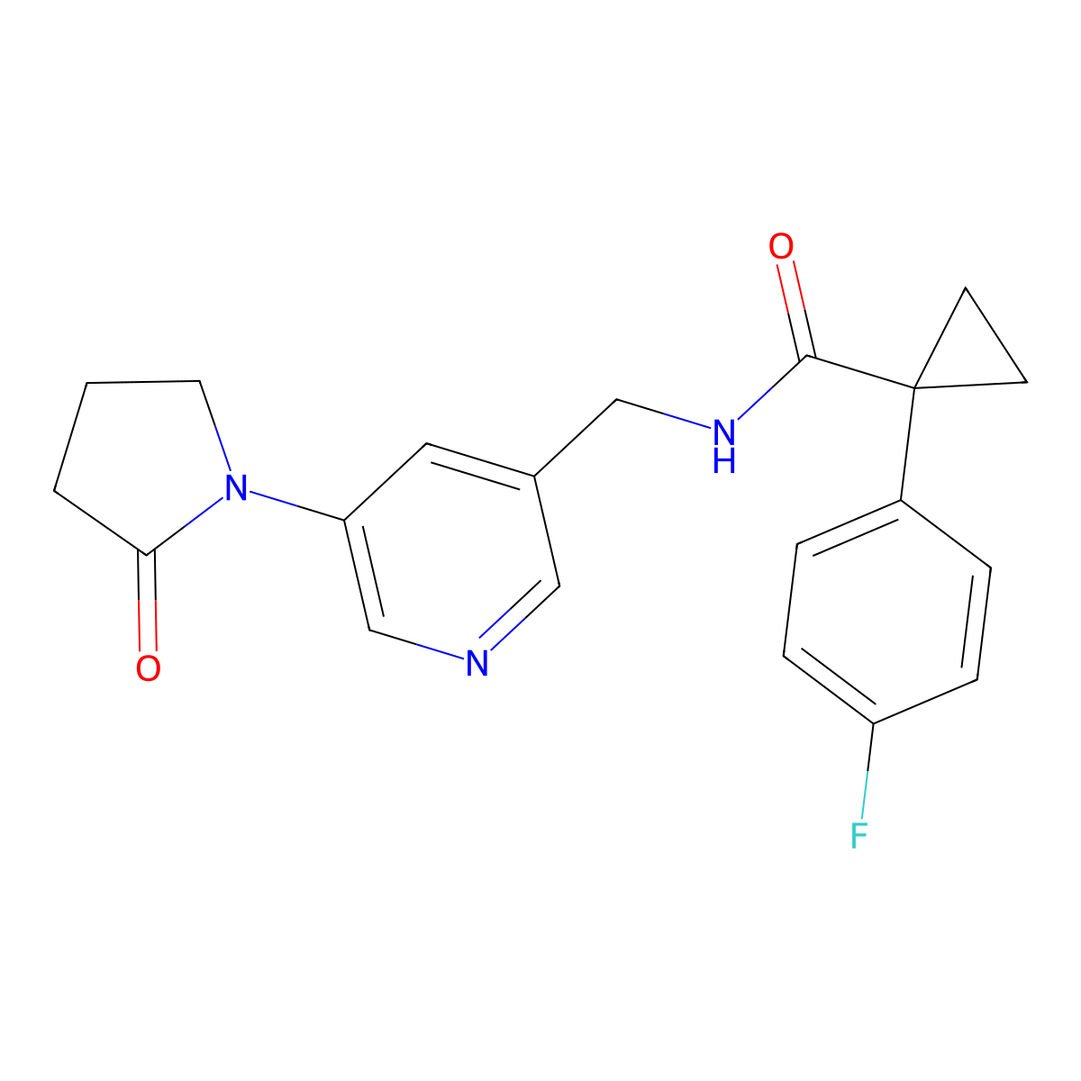 1-(4-fluorophenyl)-N-((5-(2-oxopyrrolidin-1-yl)pyridin-3-yl)methyl)cyclopropanecarboxamide molecular structure, CAS 2034299-58-4