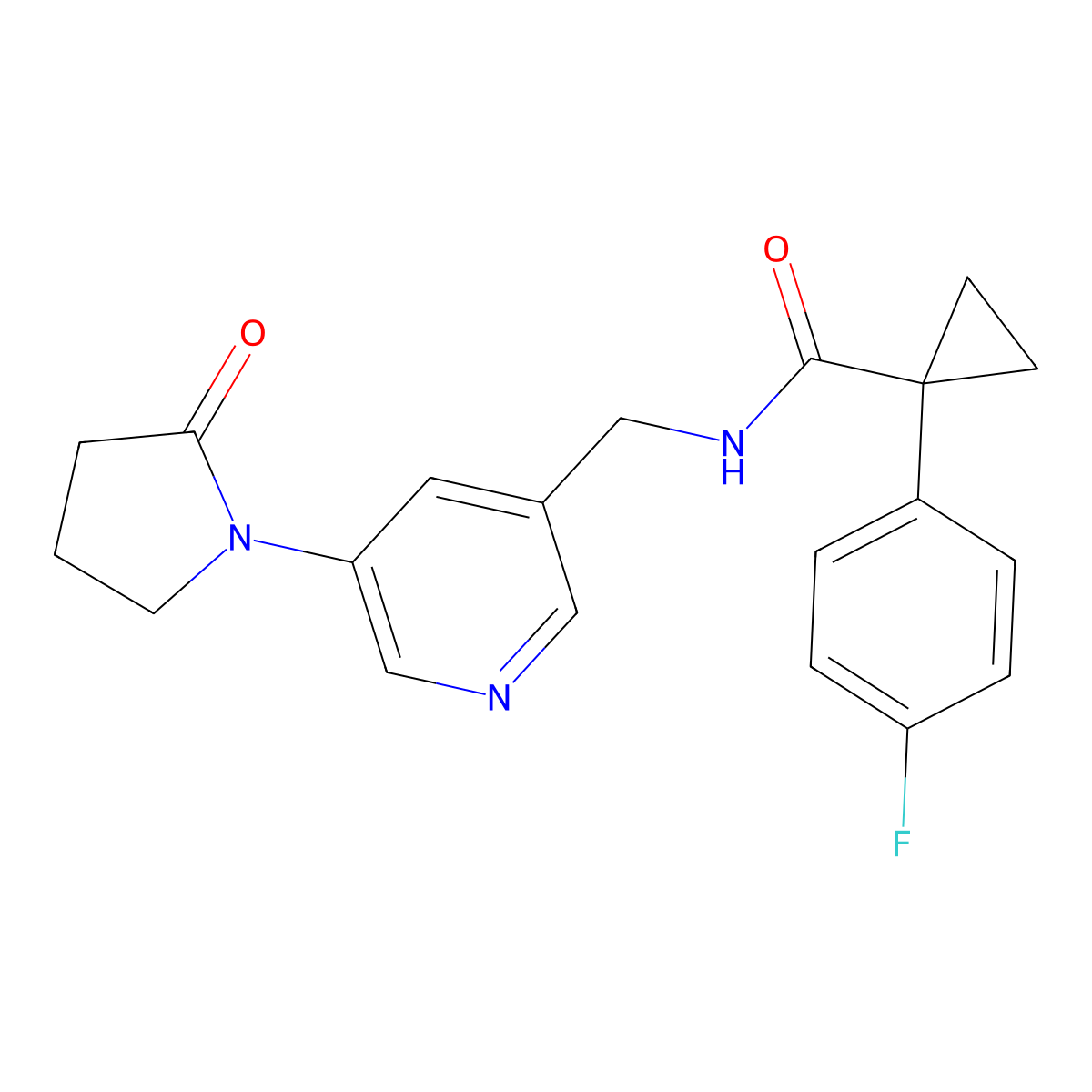1-(4-fluorophenyl)-N-((5-(2-oxopyrrolidin-1-yl)pyridin-3-yl)methyl)cyclopropanecarboxamide molecular structure, CAS 2034299-58-4