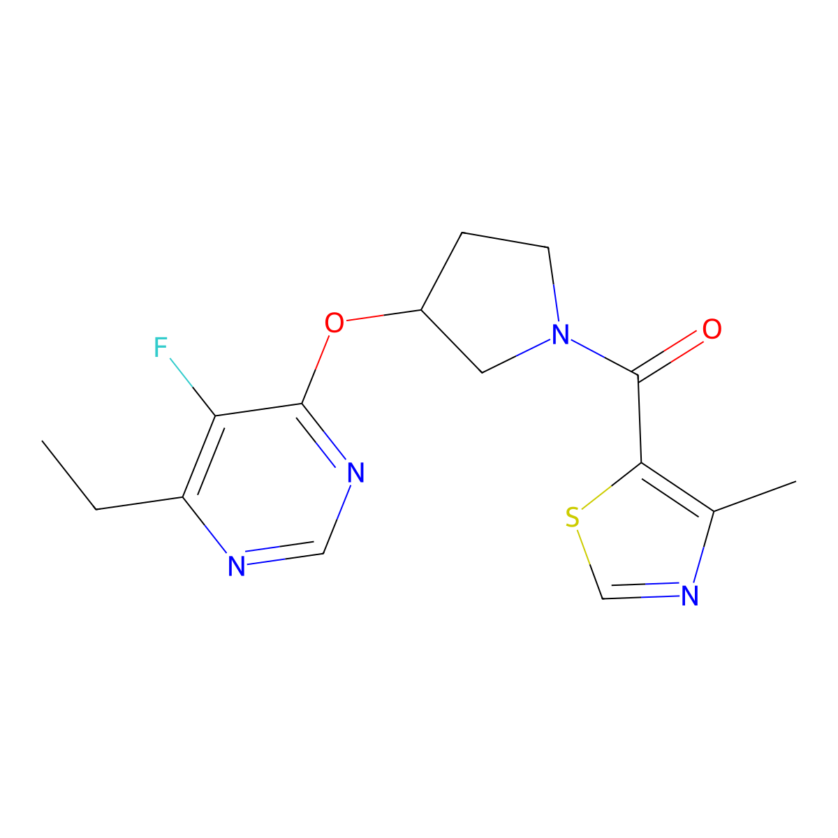 (3-((6-Ethyl-5-fluoropyrimidin-4-yl)oxy)pyrrolidin-1-yl)(4-methylthiazol-5-yl)methanone molecular structure, CAS 2034299-60-8