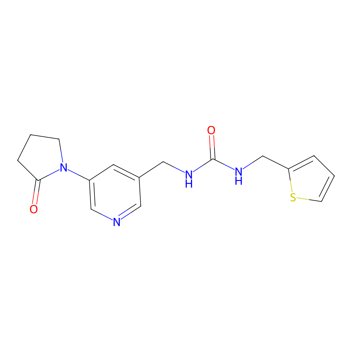 1-((5-(2-Oxopyrrolidin-1-yl)pyridin-3-yl)methyl)-3-(thiophen-2-ylmethyl)urea molecular structure, CAS 2034299-64-2